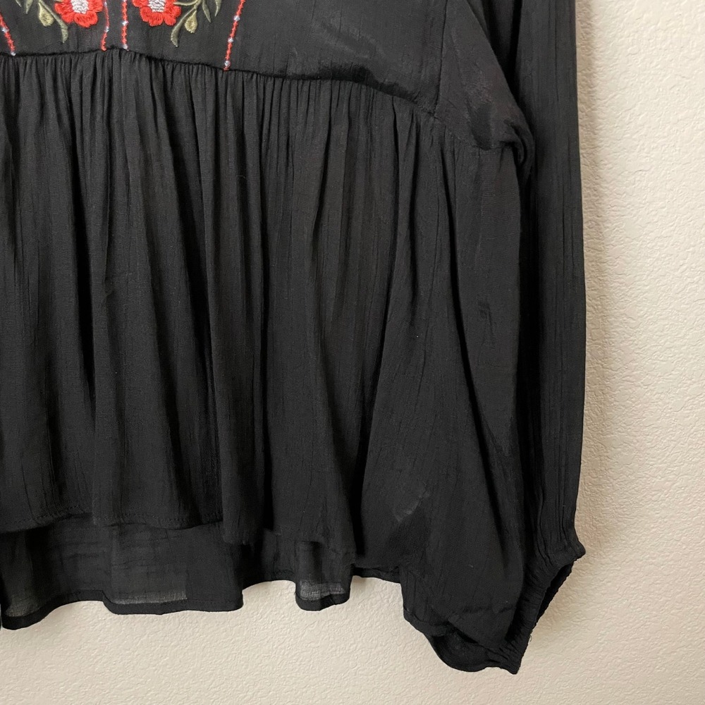 Umgee Top Womens 1XL Black Floral Embroidered Babydoll Blouse Boho Cottagecore - Picture 6 of 12